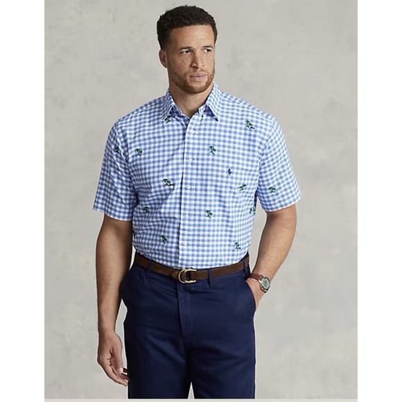 Polo Ralph Lauren Other - Polo Ralph Lauren Shirt Mens 2XB 2TG Blue GINGHAM Palm Tree Embroidered Oxford